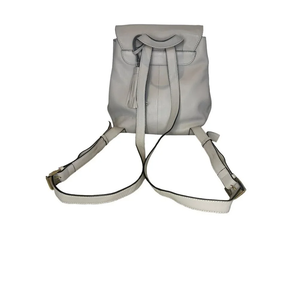 Carpisa Vera Pelle Leather Backpack Tote Beige Tassel Charm Adjustable Straps